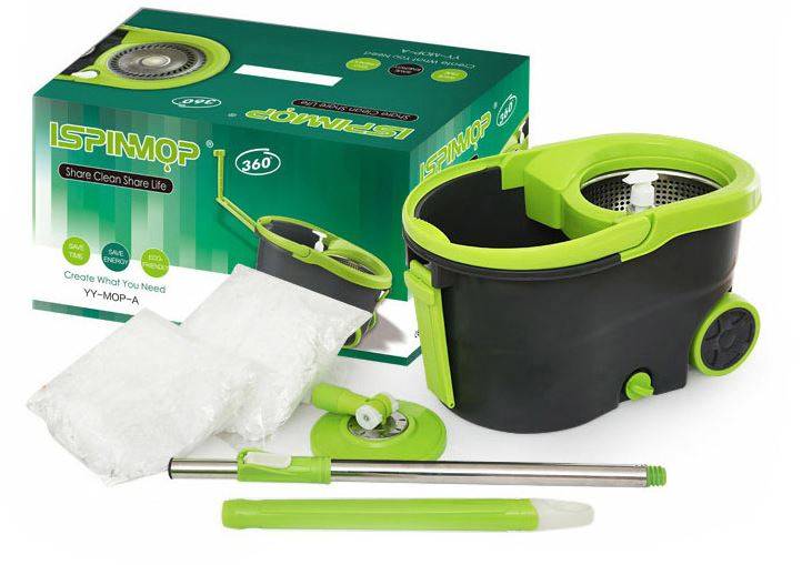 iSpin Mop Includes Bucket with Wheels 360 Degree Rotation, Stainless